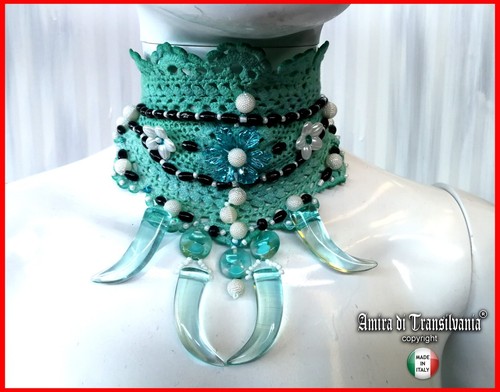 choker necklace jewelry collier strass pearl crystal horn glass luxury fashion - Picture 9 of 24