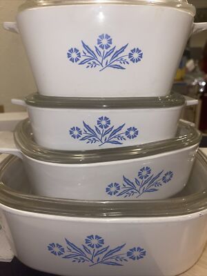 Very Rare Vintage Pyrex Corning Ware Blue Cornflower Use Set Of 5