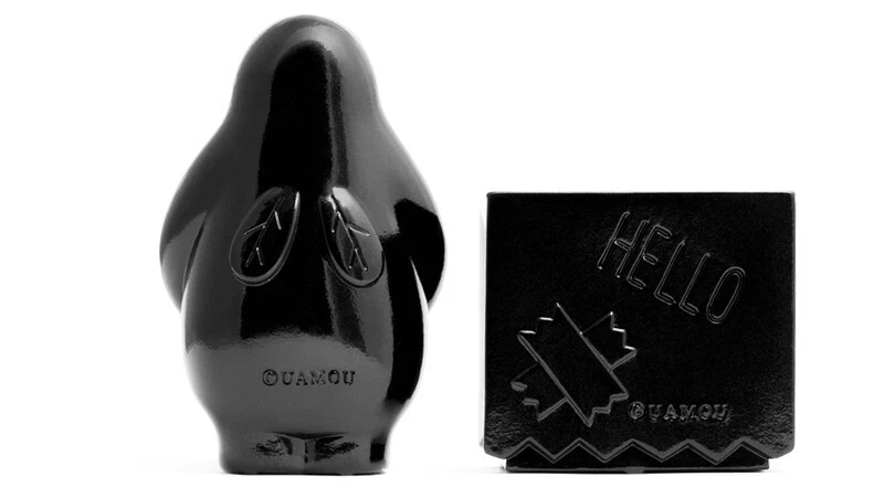 UAMOU Mr. Figura Vinilo Sofubi Negro Dump & Hello Hecha en Japón Foto 3 de 4