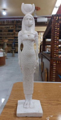 Hathor White Statue Unique Antique Carved Stone Bazareg Ancient Egyptian