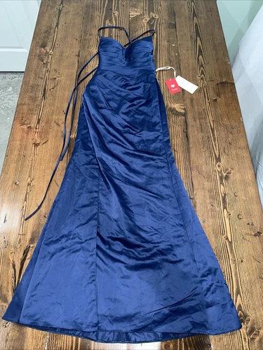 JJ's House 0 Bridesmaid Dress Floor-Length Chiffon Lined Backless Leg Slit Blue