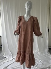 New Women's Long Sleeve Ruffle Hem Dress - A New Day Peach Size S