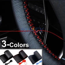 Hand Sewing Leather Car Steering Wheel Cover Needle Thread Anti Slip Seat 15" US