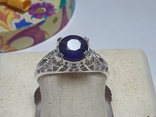 1.0ct Natural Round Blue Sapphire Sterling Silver Filigree Solitiare Ring 19776