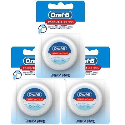 Oral-B Essential Floss Waxed 50m/54 yd Cavity Defense Prot (3-Pack) Unscented