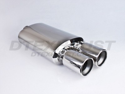 DTM-110 POLISH STAINLESS MUFFLER OVAL DUAL RESONATED ROLL TIPS 2.25'' INLET 24'' L