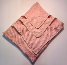 Pink Baby Blanket Nursery Lovey Soft Beige Trim Knitted Cotton Size Small