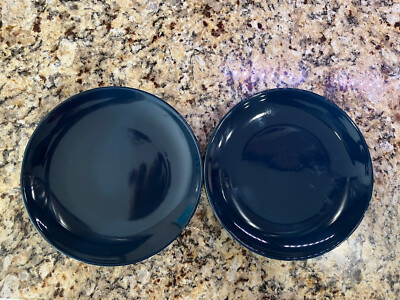 WOW 2 IKEA FARGRIK Dark Cobalt Blue 8” Salad Plates 15199 Dinnerware ~ NEAR MINT