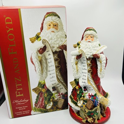 Fitz & Floyd Holiday Home Christmas Santa Musical Ceramic Figurine Red New NIB
