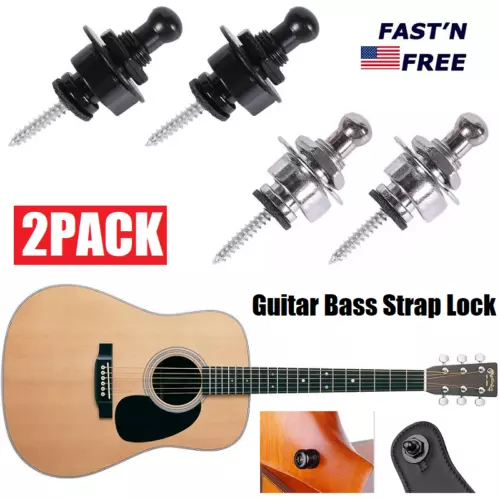 2Pcs Guitar Bass Strap Lock Security Metal Fastener Strap Locks Metal Button USA
