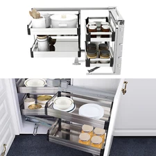 2 Tier Kitchen Blind Corner Basket Storage Organizer Soft Close Pull Out Cabinet