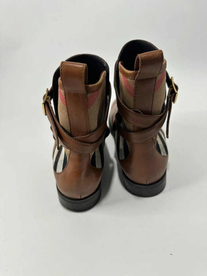 Burberry коричневая кожа и чек холст пряжка детали ботильоны размер 38 ЕС - Изображение 4 из 4