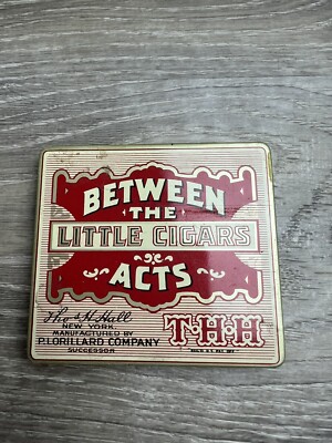 VINTAGE ANTIQUE BETWEEN THE ACTS LITTLE CIGARS POCKET SIZE TIN Empty Bin 40