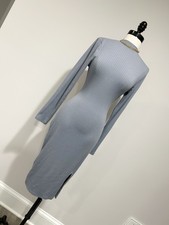 Fashion Nova Gray Ribbed Knit Long Sleeve Midi Bodycon Dress M
