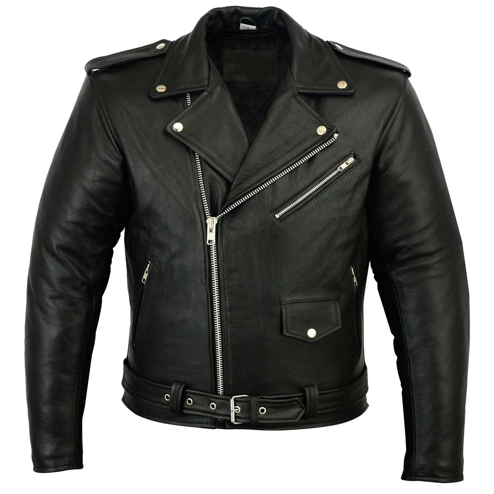 Men's Vintage Brando Style Black Leather Biker Motorcycle Jacket image 1