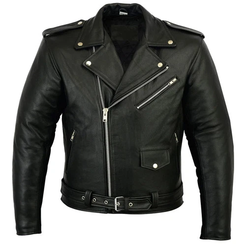 Men's Vintage Brando Style Black Leather Biker Motorcycle Jacket video thumbnail