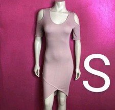 🆕Light Mauve Open Cold Shoulder Ribbed Bodycon Dress NWOT Size S