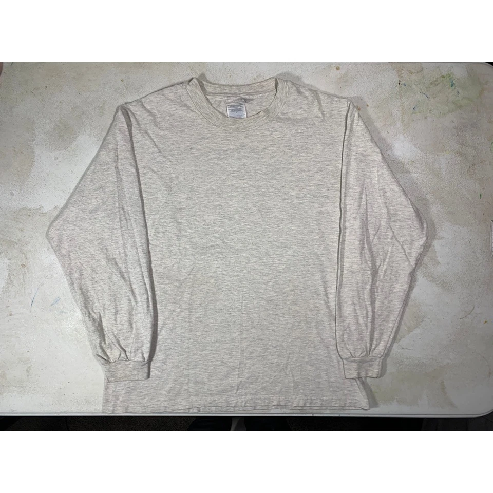 VTG Hanes Beefy T Mens L Long Sleeve T Shirt Ash Gray Grunge Y2K - Image 2 of 4
