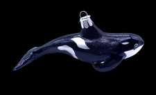 Old World Christmas Whale Ornament Blown Glass Orca Killer Black White Ocean 6"