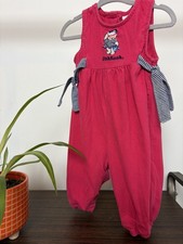 Vintage Baby B'gosh OshKosh Red Nautical Sailor Bear Cotton Knit Coveralls 6-9M