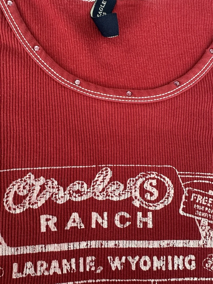 VTG Y2K American Eagle Tank Top Women’s S Ribbed Red Graphic Print Jewel 2000s - Image 4 of 4