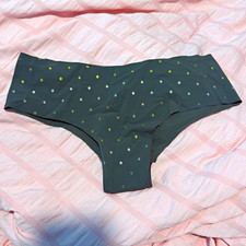 PINK Victoria's Secret XS Gray/Gold Polka Dot Cheeky Panties Nylon NEW