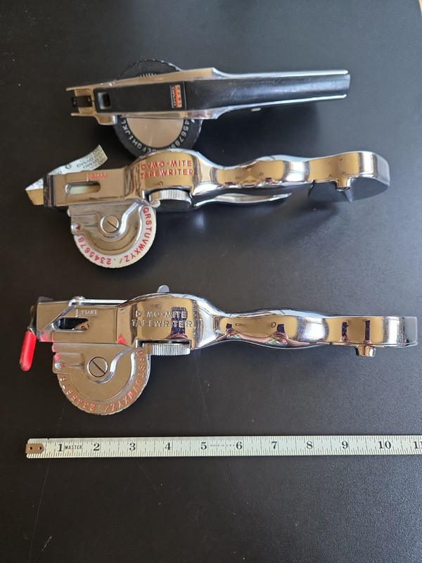 Lot 3 VTG Dymo-Mite Tapewriter Metal Label Maker Embosser Chrome Manual Handheld