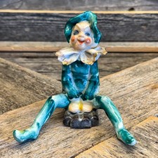 1940's Vintage Pixie Elf Jester Green Sitting Figurine, Made in Japan Whimsical