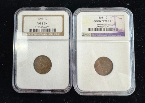 1c Indian Cent Lot 1866 GOOD  & 1904 VG 8 BN  NGC NO RESERVE