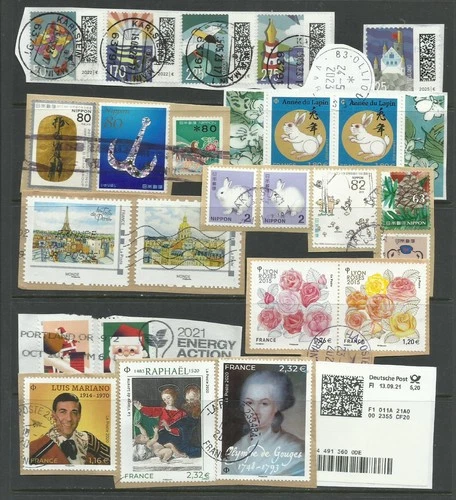 ? Worldwide Used Stamps Lot Japan France Germany Rabbits Art Flowers