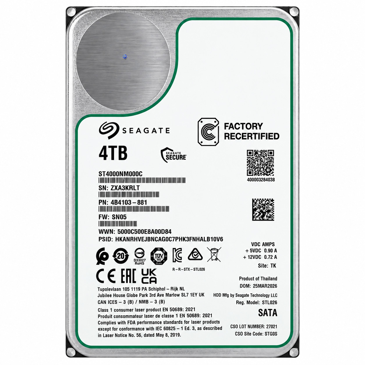 Disco duro empresarial Seagate Exos ST4000NM000C 4TB 7200RPM SATA 6.0Gb/s 3.5, imagen 4