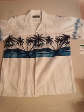 Vintage Hawaiian Shirt Mens XL White Surfboard All Over Print Favant Camp Collar