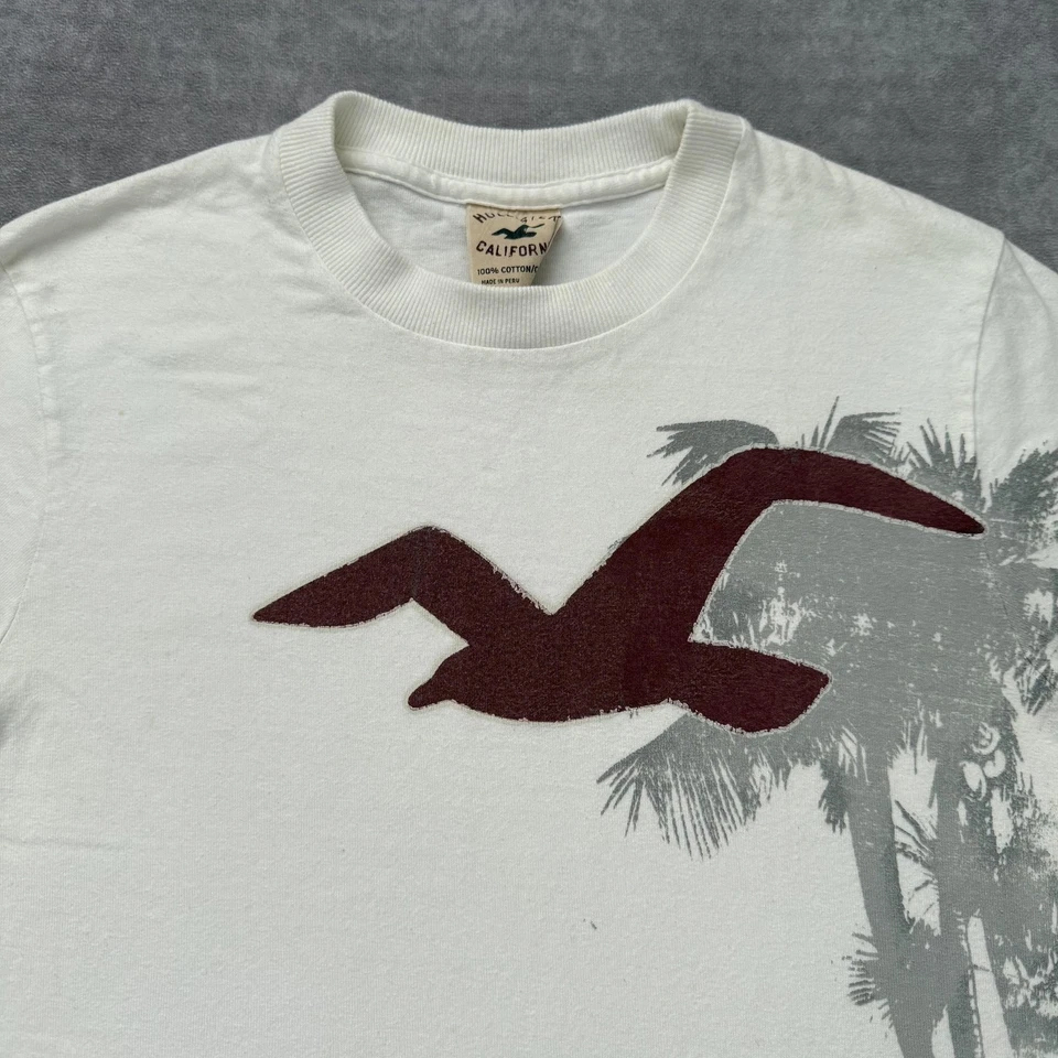Camisa Hollister Y2K De Colección Para Hombres S Blanca Logo Gaviota Playa Muelle Gráfico Foto 2 de 4