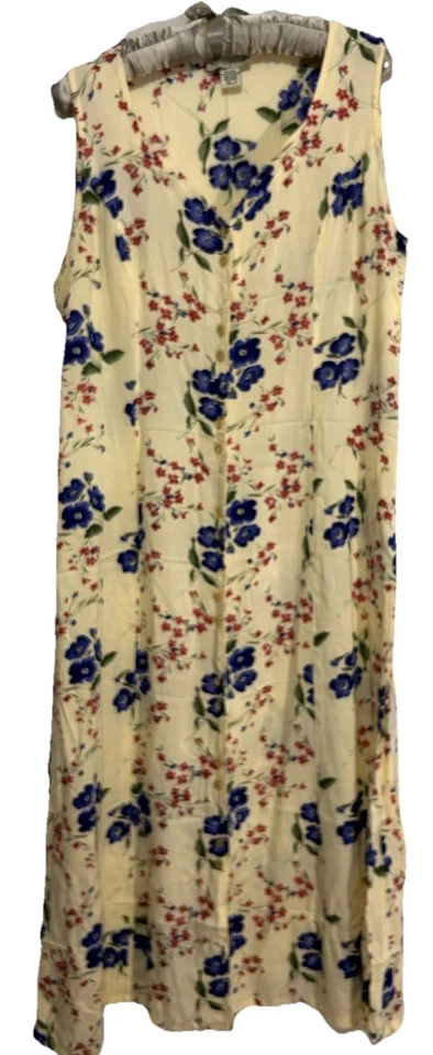 Vestido Studio Ease 14 Amarillo Floral Rayón Boho Midi Y2K Vintage Hippie Solero Foto 3 de 4