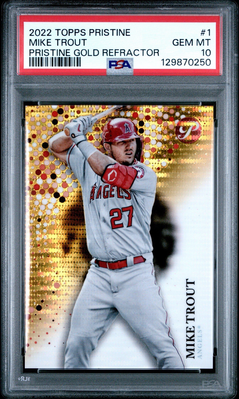 2022 TOPPS PRISTINE PRISTINE GOLD REFRACTOR #1 MIKE TROUT /50 PSA 10 Gem Mint view 1