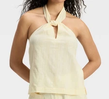 🥥 Women's Knotted Halter Top - Universal Thread Cream Size S🆕AS SHOWN👇
