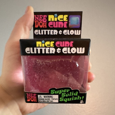 Nee Doh Nice Cube Glitter Glow in the Dark Super Solid Squish Pink