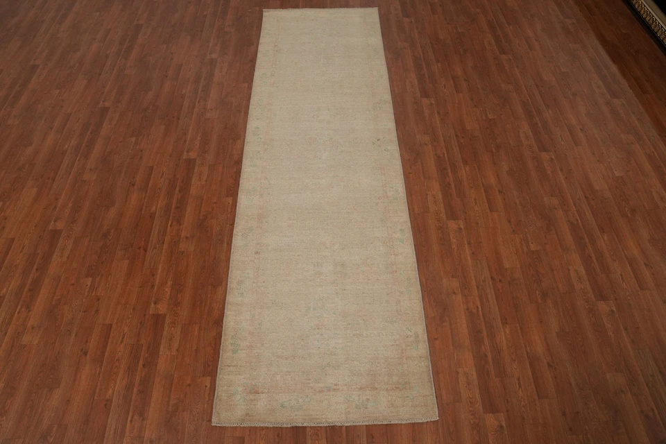Transitional Muted Beige Wool Runner Rug 3x10 Ft Oriental Floral Carpet - Image 2 of 4