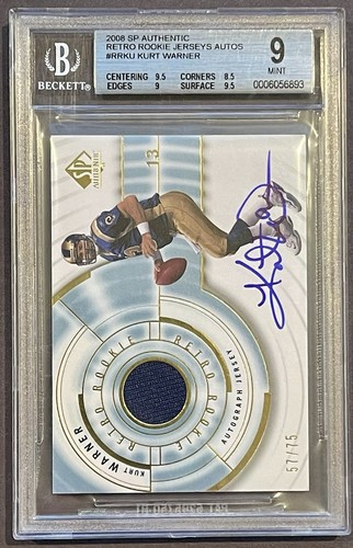 2008 SP Authentic Game Used Jersey Patch Auto Kurt Warner 57/75 BGS 9