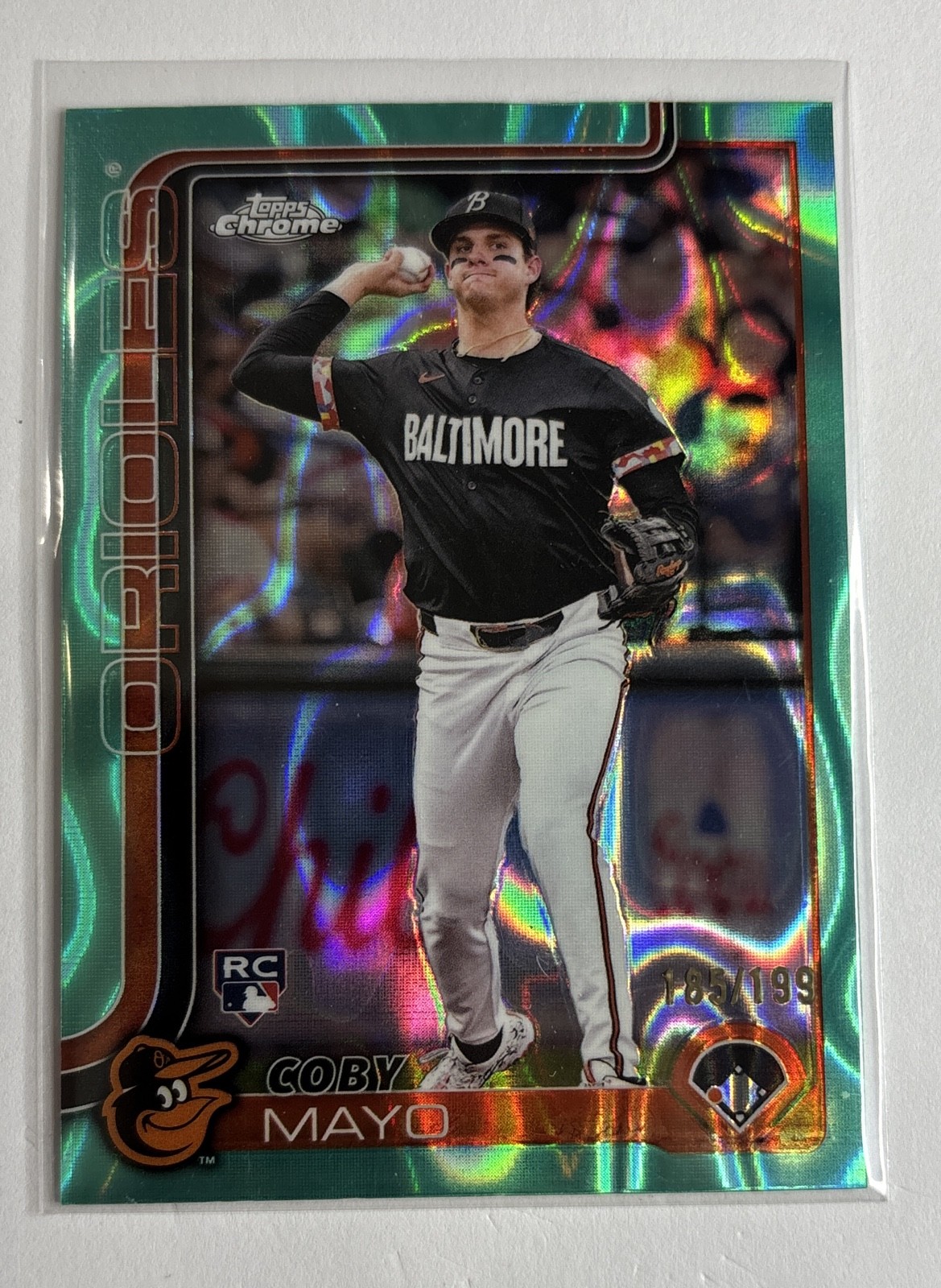 2025 Topps Chrome - Coby Mayo #120 Aqua Lava Refractor /199 (RC)