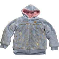 Disney Princess Girls Blue Fleece Hoodie Jacket Size 7 Gold Accents Pink Sherpa