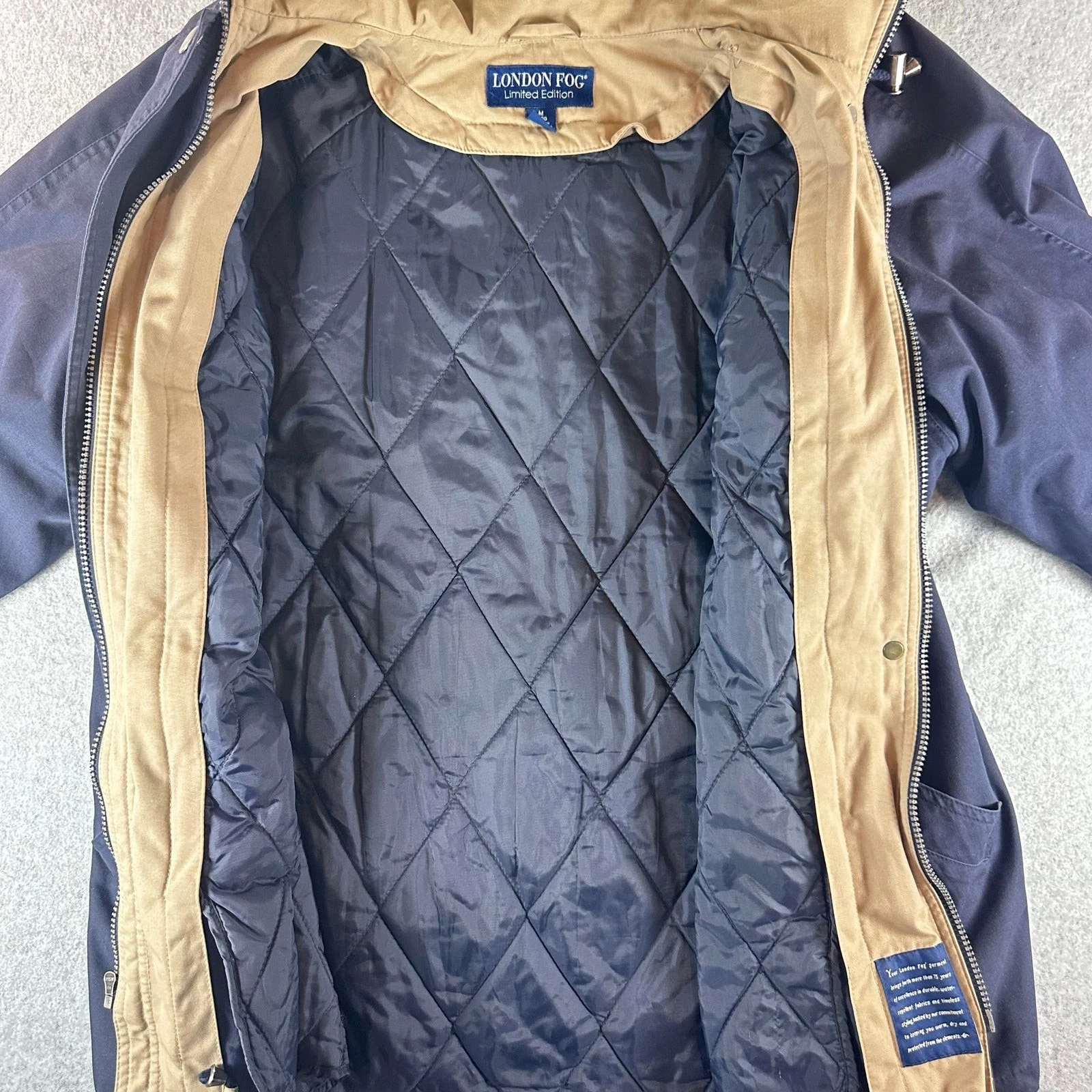 London Fog Men's Slate Blue Gray Hooded Coat Quilted Lining M EUC - product detail image 10