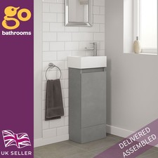 Image of Compact Grey Cloakroom Vanity Unit with Basin Modern Slimline Floor 390mm