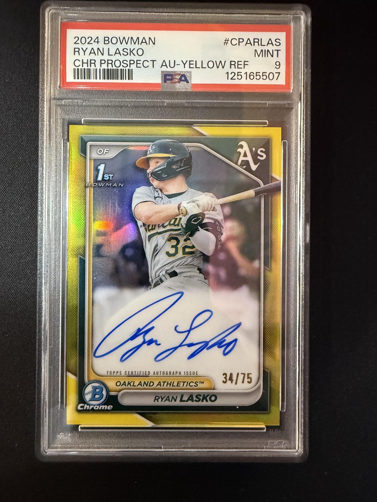 #CPA-RLAS Ryan Lasko 2024 Bowman Auto /75 Athletics Chrome Yellow Refractors