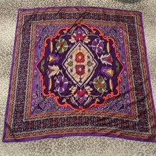 Purple, Orange and Red Floral Silk Scarf 35  Square Bright U2