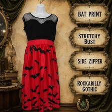 Bats Dress Size L Pinup Rockabilly Goth Witchy Halloween Mini Goth