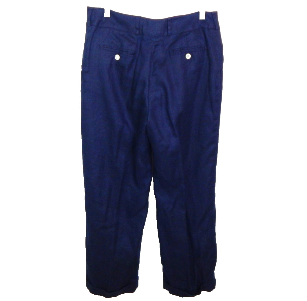 Lauren Ralph Lauren Women 10P Linen Pants Navy Straight Wide Leg High Rise Cuff thumbnail 2