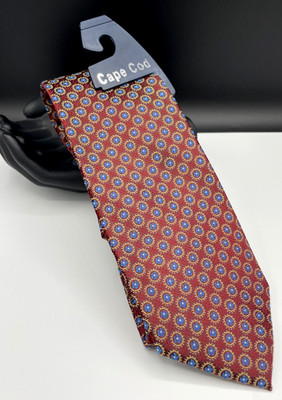 Cape Cod Neckwear Men's 100% Silk Tie ~ Burgundy ~ Floral ~ NEW MSRP: $49.50