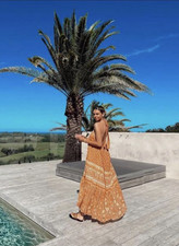 Spell & The Gypsy Dress Size XS Utopia Strappy Sundress Brown Boho Cottage Maxi
