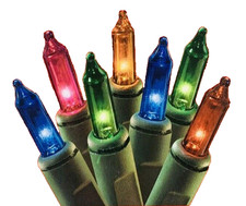 MultiColor Mini Lights String 50 Count Green Wire Christmas Incandescent 10' lit